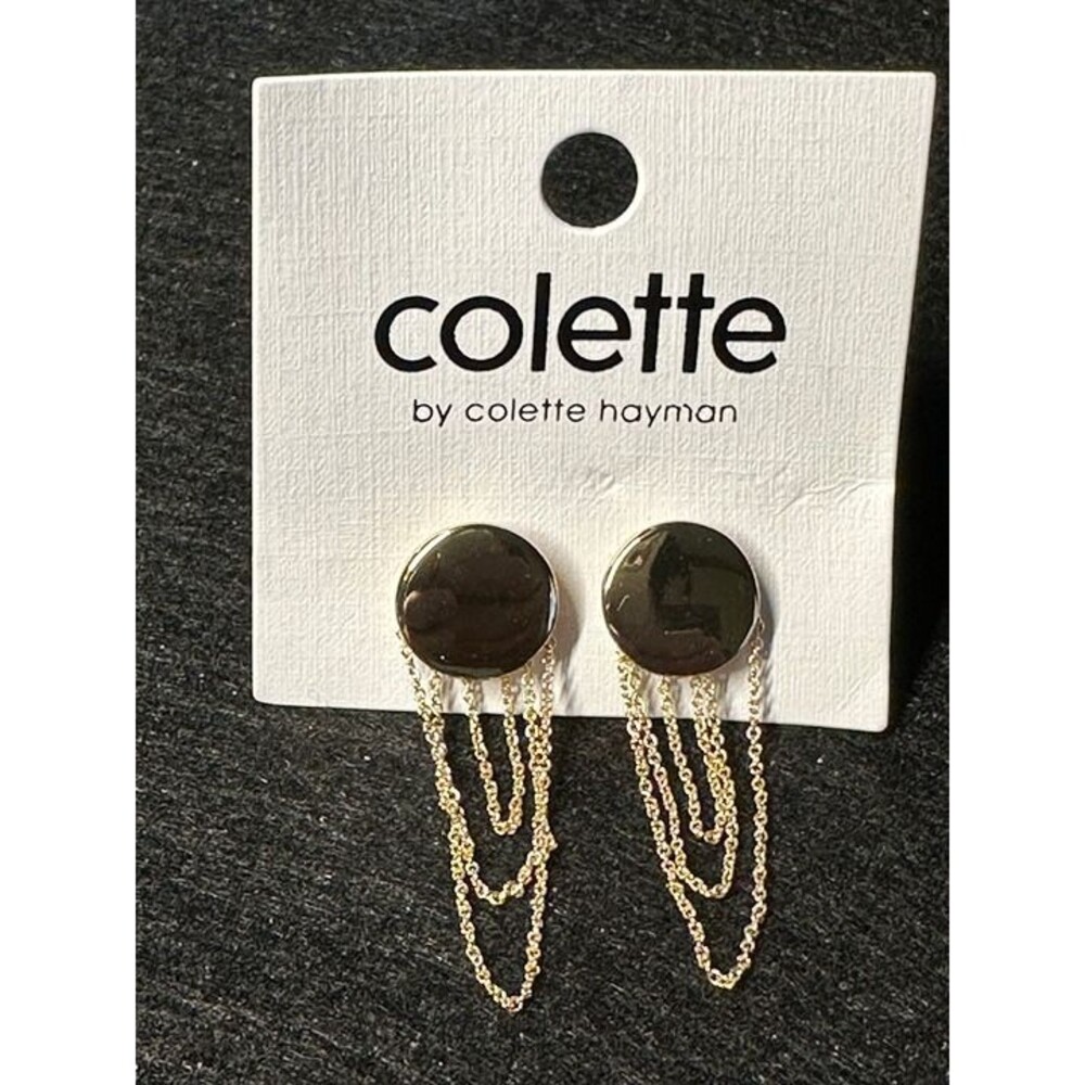 colette hayman gold tone black onyx drop chain earrings statement jewelry nwt